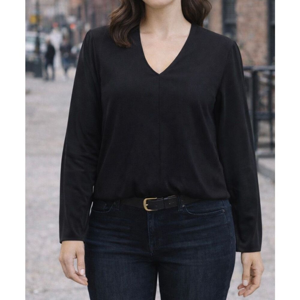Lysse black mixed media long sleeve blouse